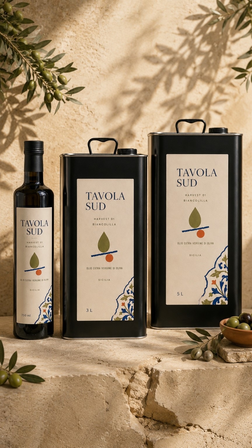 Tavola Sud Sicilian extra virgin olive oil in 750 ml, 3 L and 5 L formats